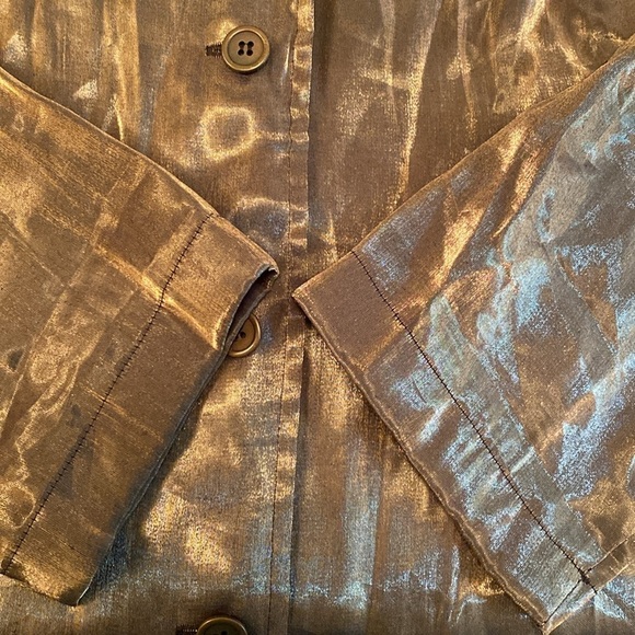Finity Naturals Gold Shimmer Oversized Metallic Button Shirt Long Sleeve Size 2X - Picture 3 of 8